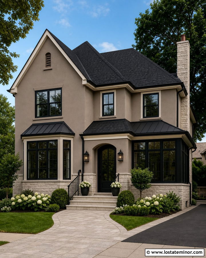 Taupe House With Black Roof And Sunroom - 30 Taupe House Design With Sunroom Ideas