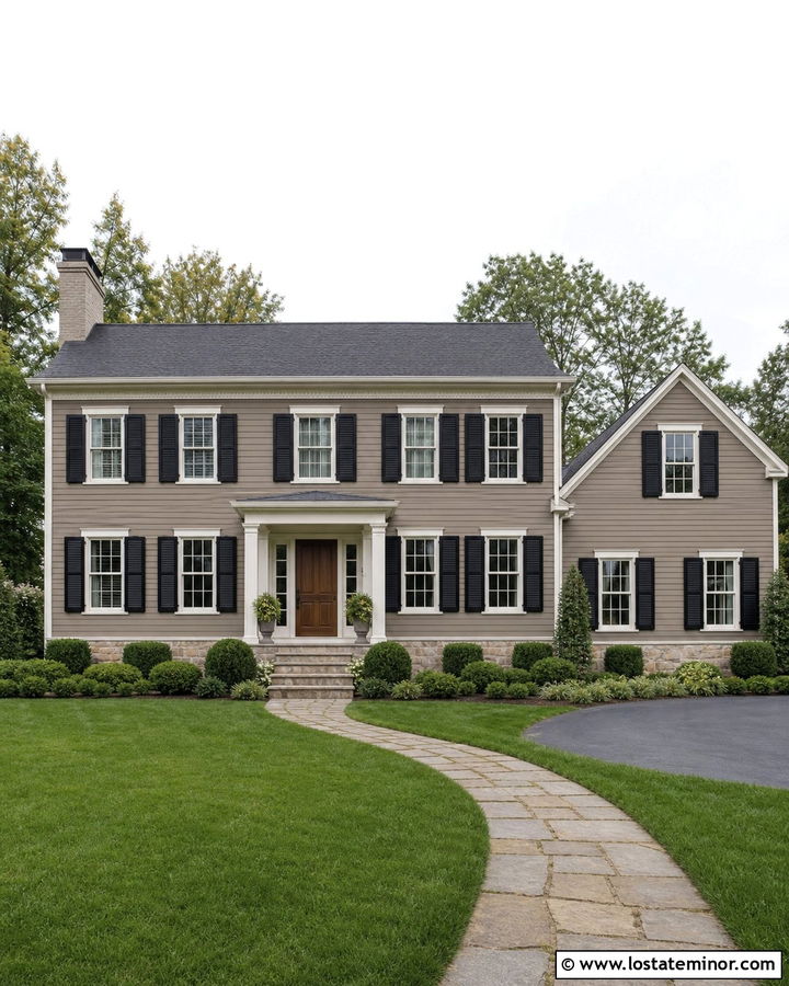 Taupe House With Black Shutters - 30 Taupe House Design With Shutters Ideas
