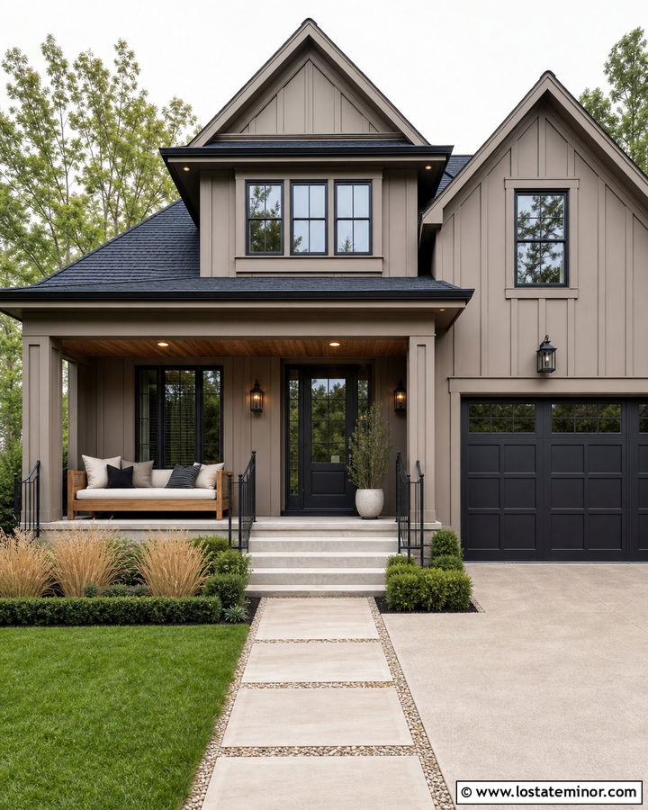 Taupe House With Black Trim And Daybed - 30 Taupe House Design With Daybed Ideas