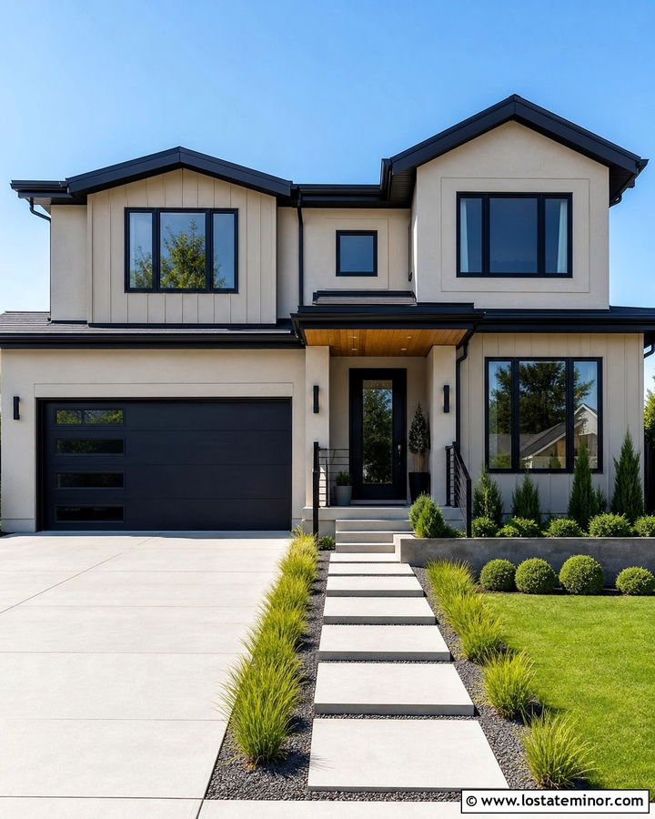Taupe House With Black Trim And Garage Door - 30 Taupe House Design With Garage Door Ideas