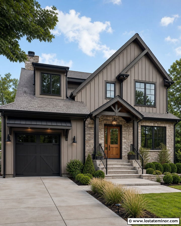 Taupe House With Black Trim And Gray Shingles - 30 Taupe House Design With Shingles Ideas