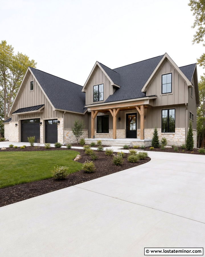 Taupe House With Black Window Frames - 30 Taupe House Design With Window Frames Ideas