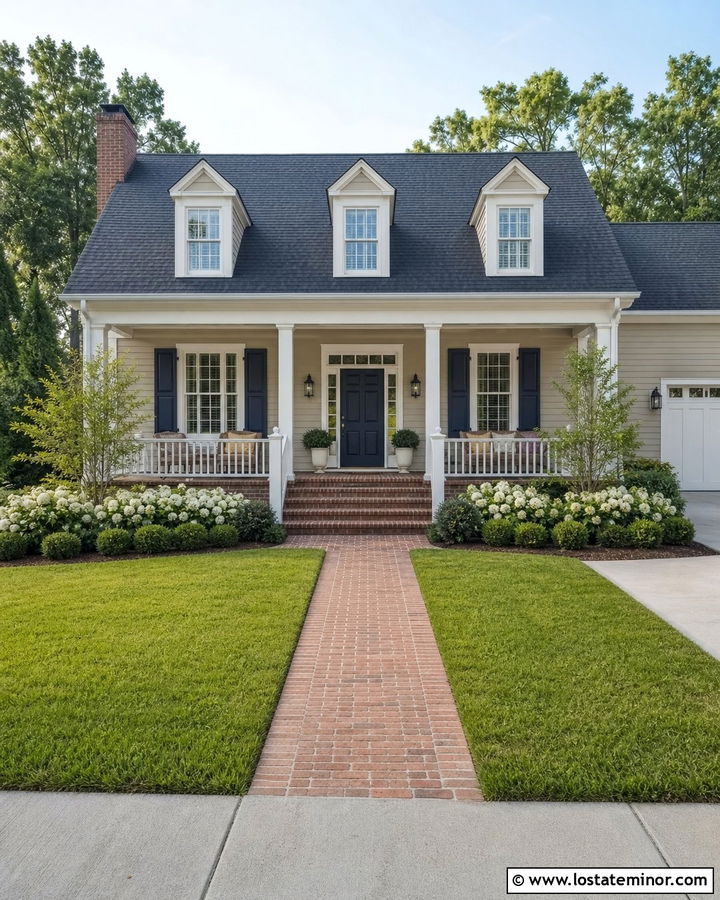 Taupe House With Blue Dormer Shutters - 30 Taupe House Design With Dormers Ideas