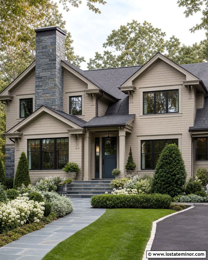 Taupe House With Bluestone Chimney - 30 Taupe House Design With Chimney Ideas