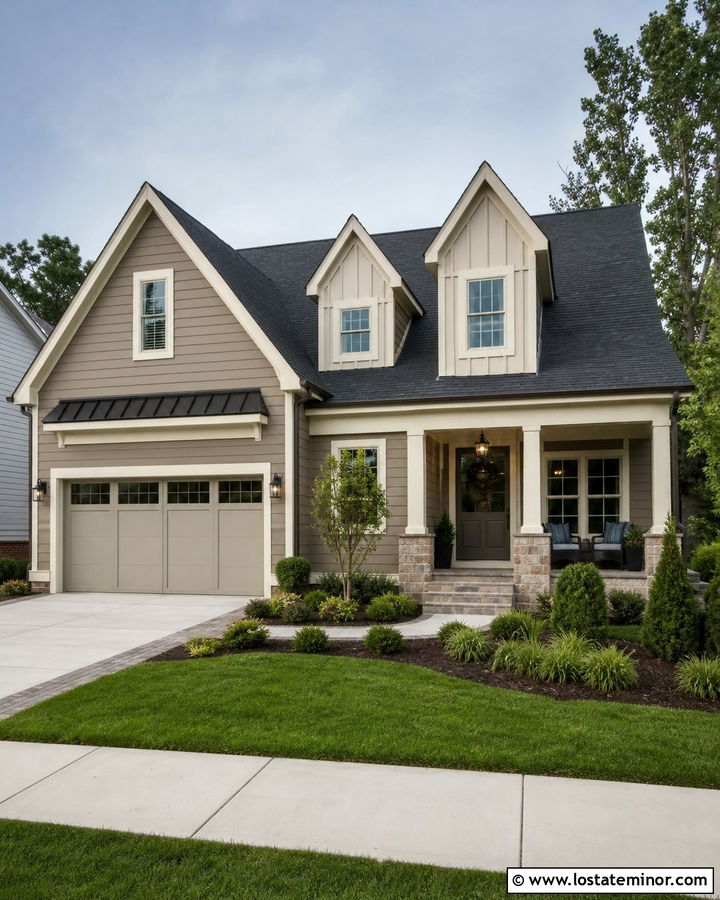 Taupe House With Board And Batten Dormers - 30 Taupe House Design With Dormers Ideas