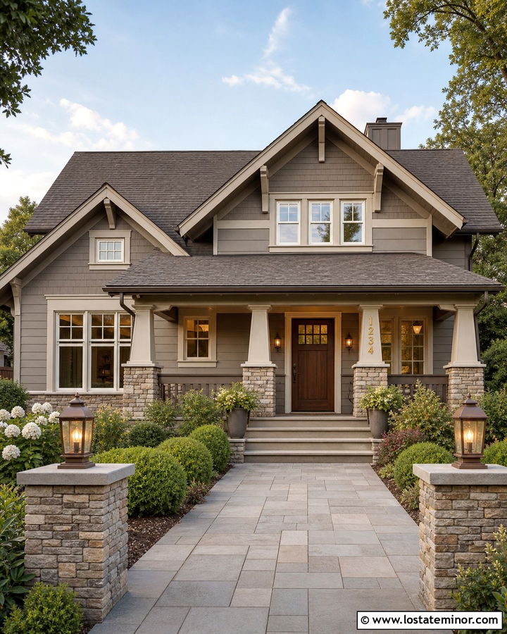 Taupe House With Brass Vertical Numbers - 30 Taupe House Design With House Numbers Ideas