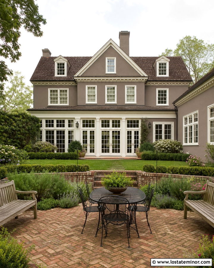 Taupe House With Brick Backyard Patio - 30 Taupe House Design With Backyard Ideas