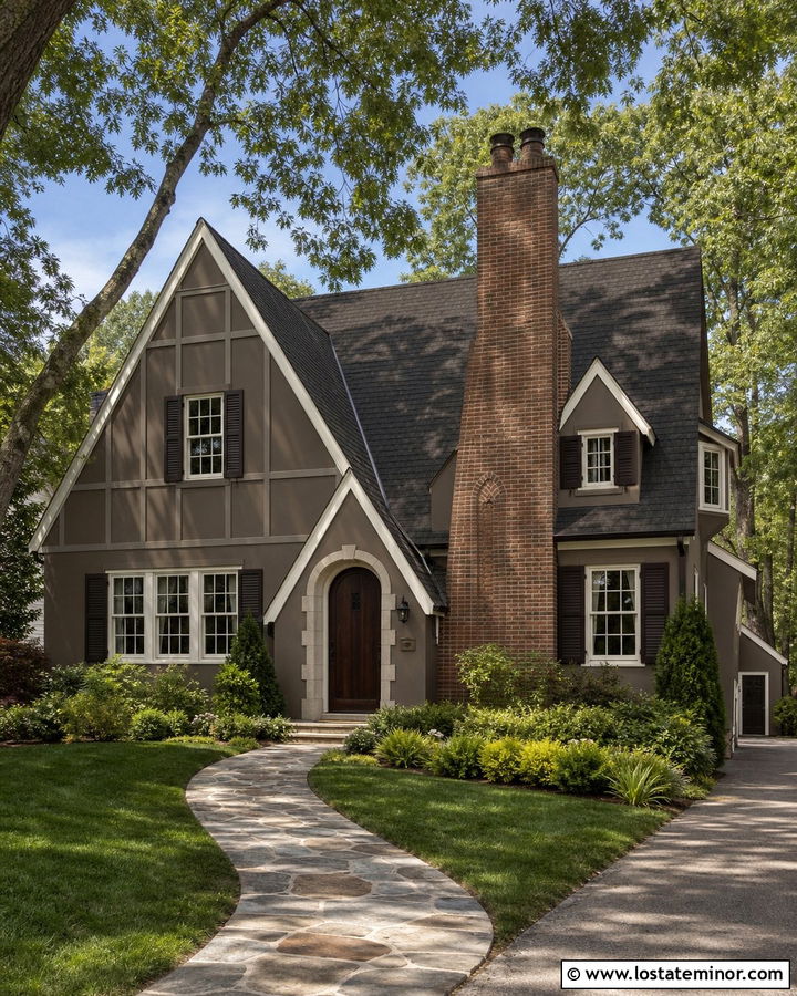 Taupe House With Brick Chimney - 30 Taupe House Design With Brick Accents Ideas
