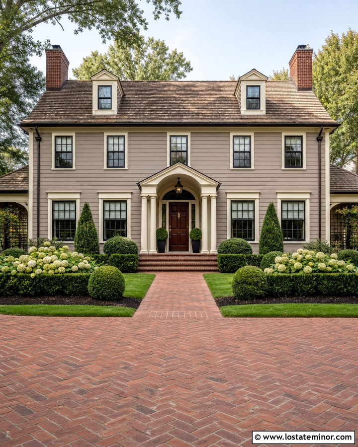 Taupe House With Brick Driveway - 30 Taupe House Design With Driveway Ideas