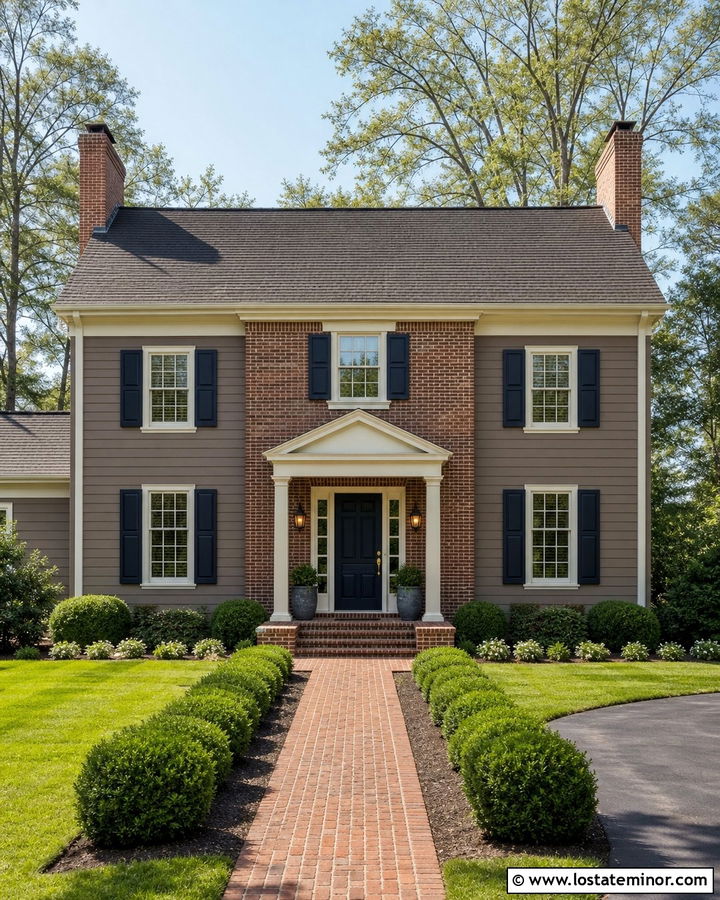 Taupe House With Brick Entry - 30 Taupe House Design With Brick Accents Ideas