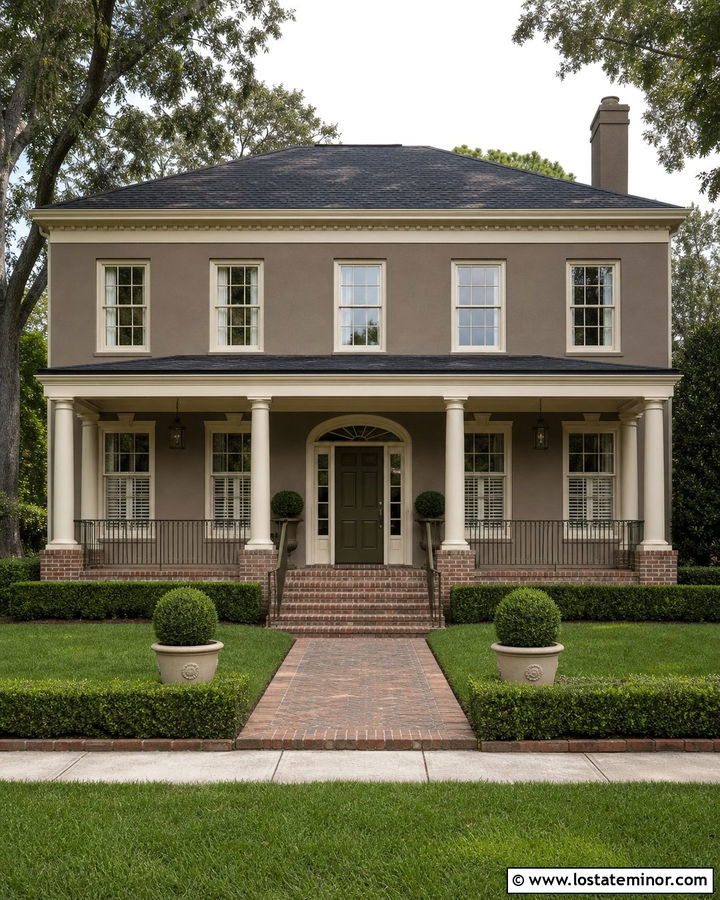 Taupe House With Brick Front Porch - 30 Taupe House Design With Front Porch Ideas