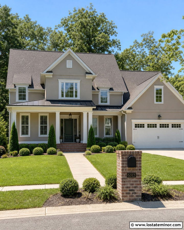 Taupe House With Brick Mailbox Pier - 30 Taupe House Design With Mailbox Ideas