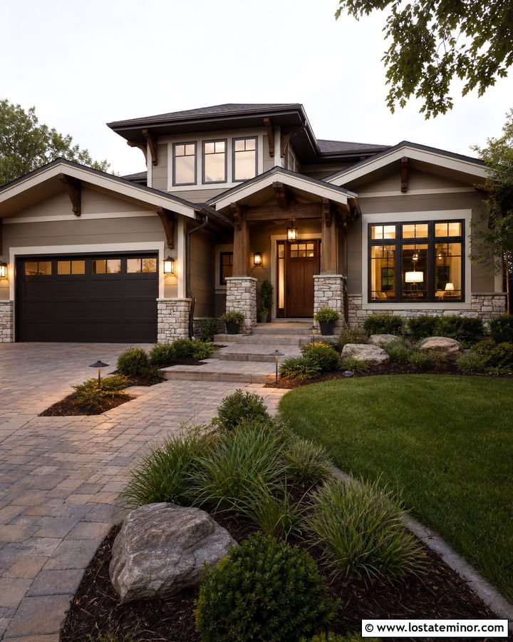 Taupe House With Bronze Garage Door - 30 Taupe House Design With Garage Door Ideas