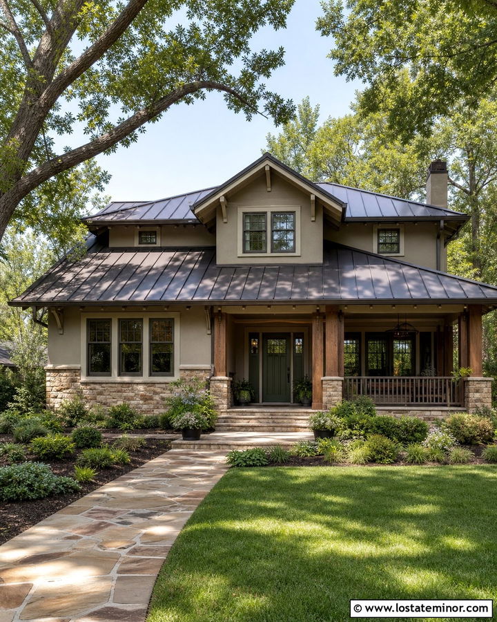 Taupe House With Bronze Metal Roof - 30 Taupe House Design With Roof Ideas