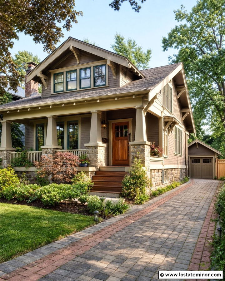 Taupe House With Bungalow Driveway - 30 Taupe House Design With Driveway Ideas