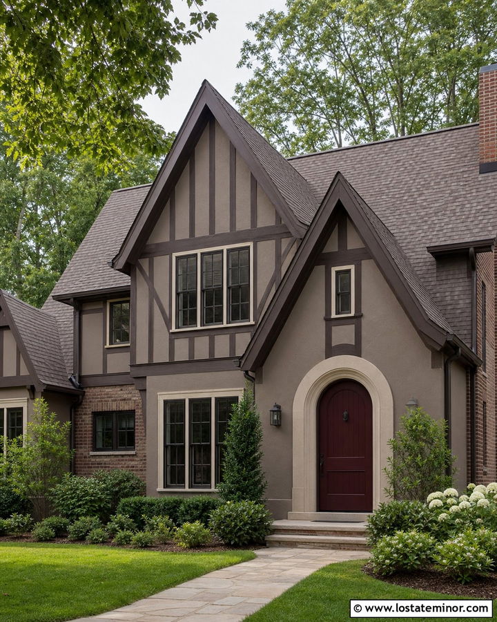 Taupe House With Burgundy Front Door - 30 Taupe House Design With Entry Door Ideas