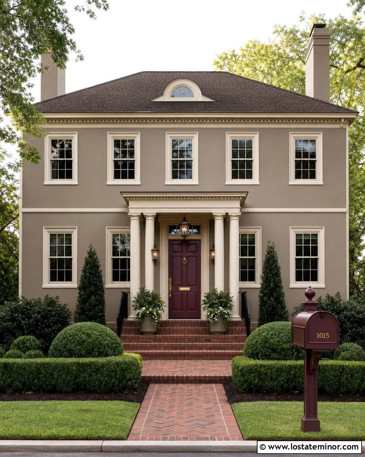 Taupe House With Burgundy Mailbox - 30 Taupe House Design With Mailbox Ideas