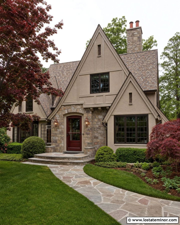 Taupe House With Burgundy Storm Door - 30 Taupe House Design With Storm Door Ideas