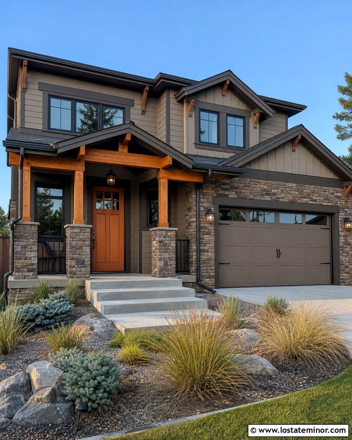 Taupe House With Burnt Orange Front Door - 30 Taupe House Design With Front Door Ideas