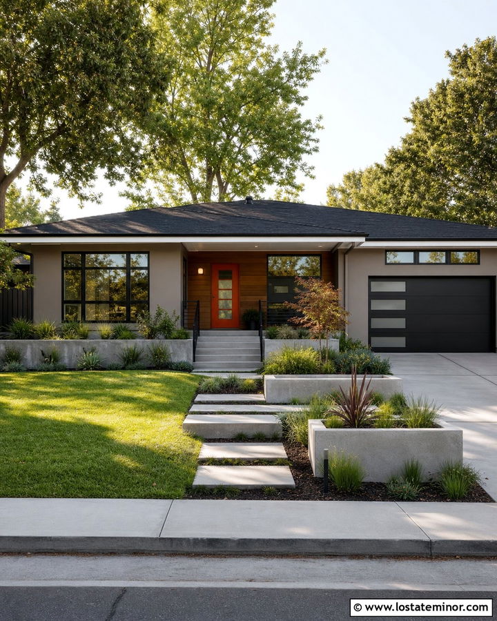 Taupe House With Burnt Orange Front Door - 30 Taupe House Design With Entry Door Ideas
