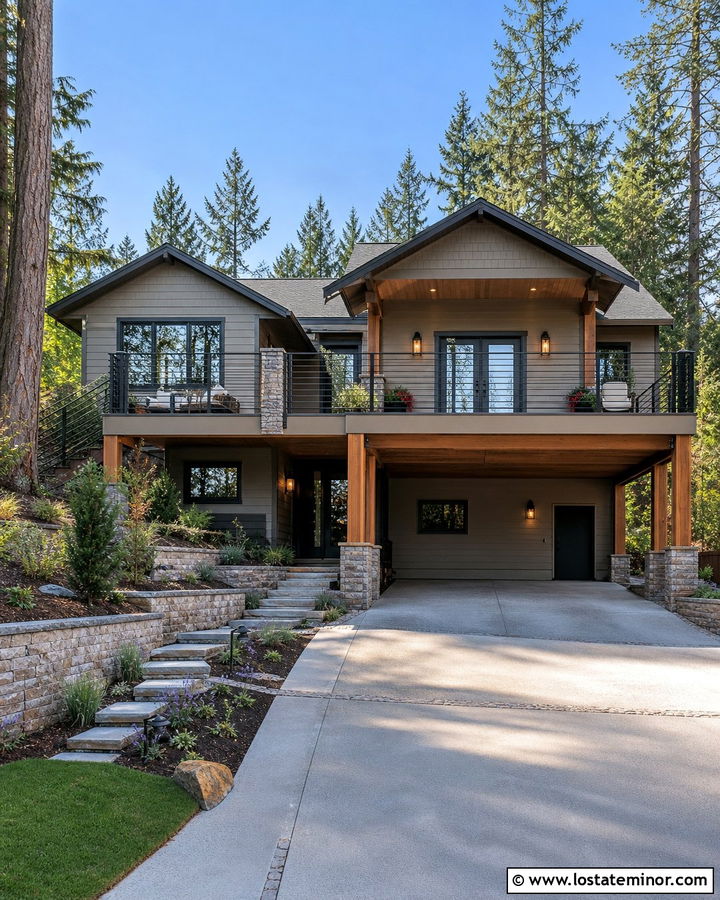 Taupe House With Carport Deck Above - 30 Taupe House Design With Carport Ideas