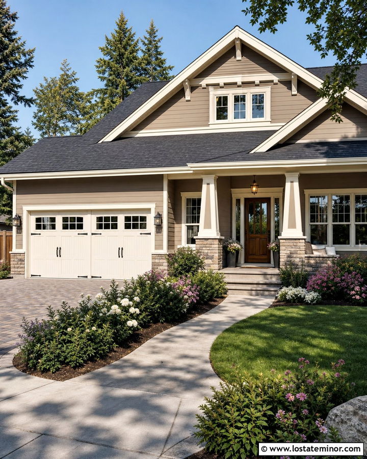 Taupe House With Carriage Garage Door - 30 Taupe House Design With Garage Door Ideas