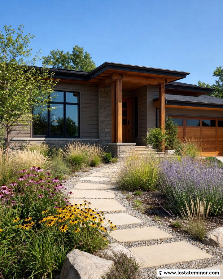 Taupe House With Cedar Accents And Prairie Landscaping - 30 Taupe House Design With Landscaping Ideas