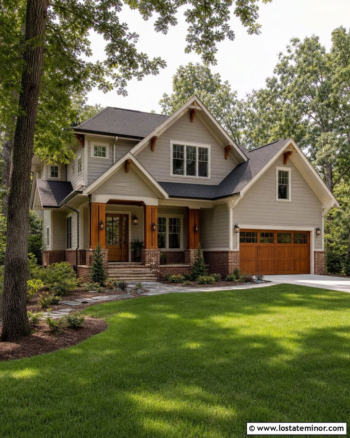 Taupe House With Cedar And Brick - 30 Taupe House Design With Brick Accents Ideas