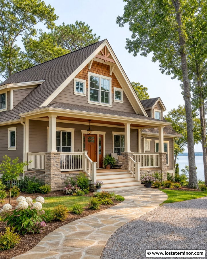 Taupe House With Cedar And Cream Trim - 30 Taupe House Design With Trim Ideas