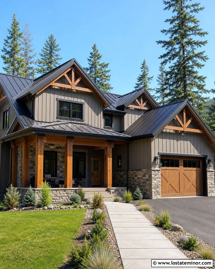 Taupe House With Cedar Gable Trusses - 30 Taupe House Design With Gables Ideas