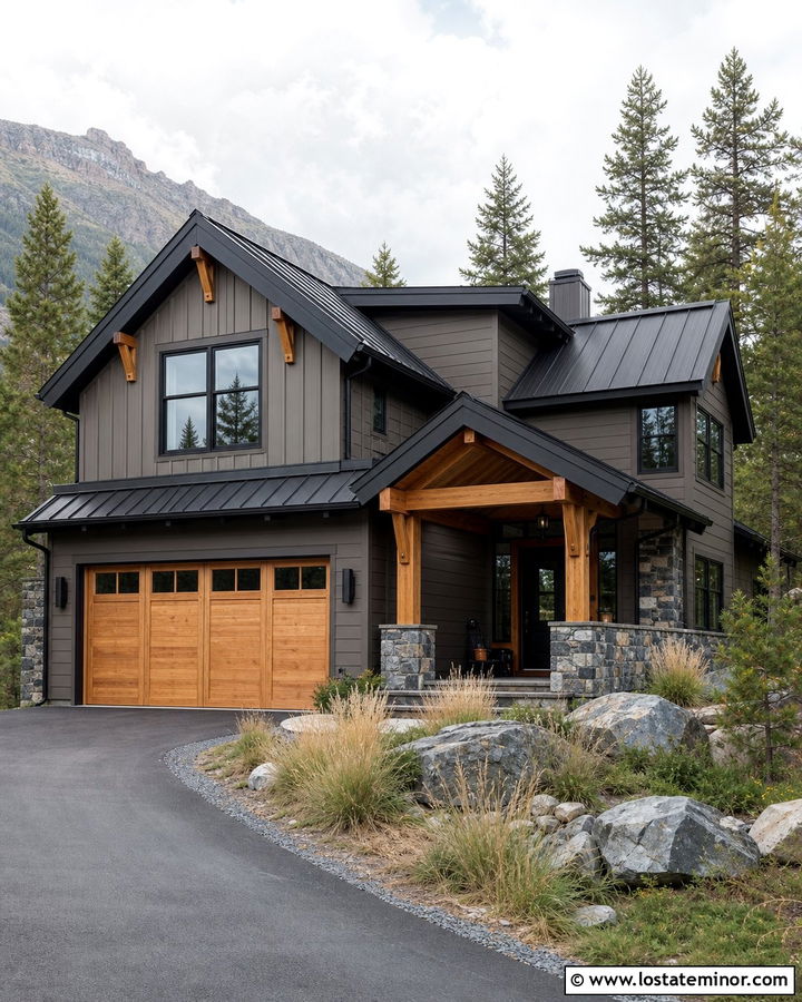 Taupe House With Cedar Garage Door - 30 Taupe House Design With Garage Door Ideas
