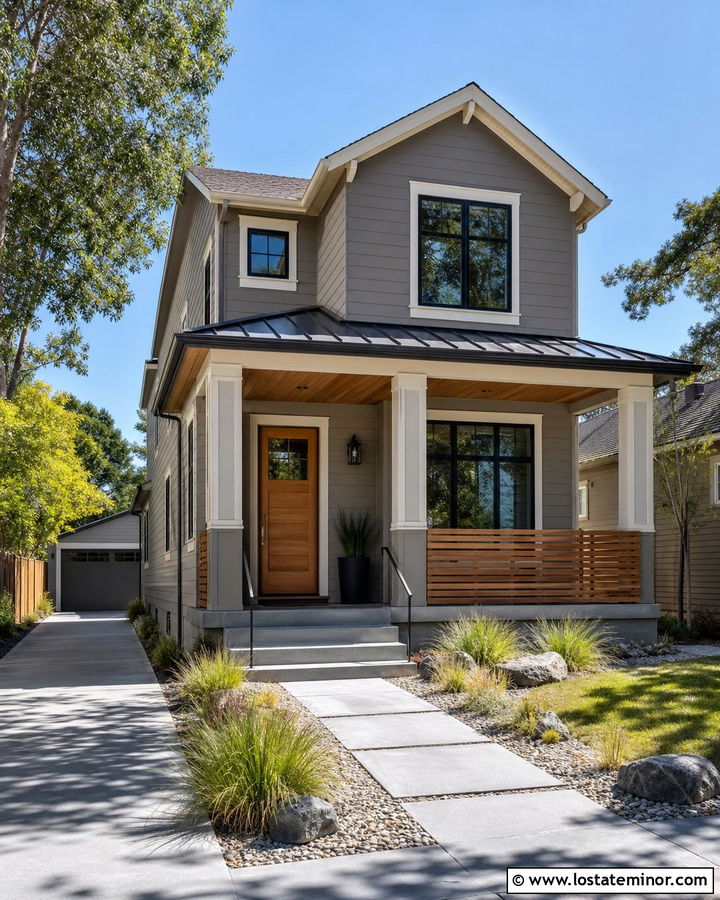 Taupe House With Cedar Porch Ceiling - 30 Taupe House Design With Porch Ceiling Ideas