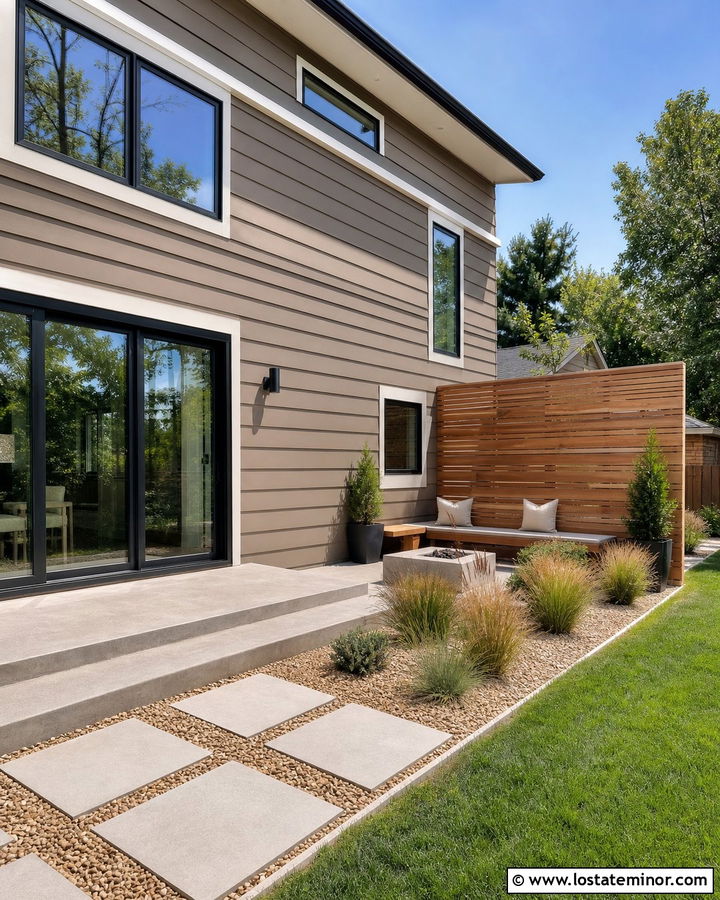 Taupe House With Cedar Privacy Screen - 30 Taupe House Design With Backyard Ideas
