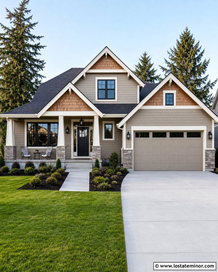 Taupe House With Cedar Shake And Black Door - 30 Taupe House Design With Cedar Shake Ideas