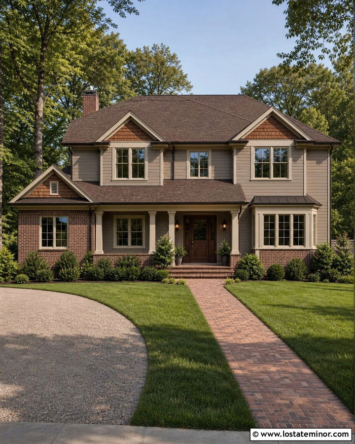 Taupe House With Cedar Shake And Brick - 30 Taupe House Design With Cedar Shake Ideas