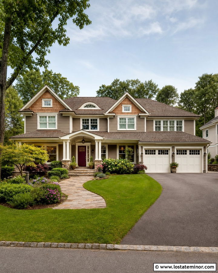Taupe House With Cedar Shake And Cream Trim - 30 Taupe House Design With Cedar Shake Ideas