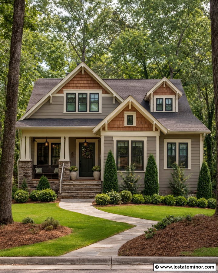 Taupe House With Cedar Shake And Green Door - 30 Taupe House Design With Cedar Shake Ideas