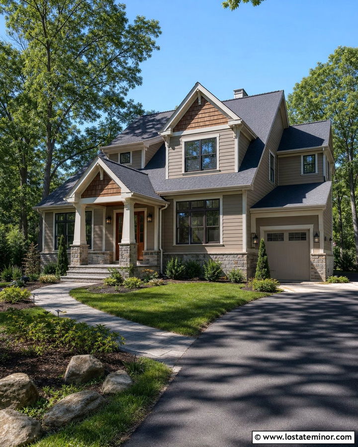 Taupe House With Cedar Shake And Mixed Siding - 30 Taupe House Design With Cedar Shake Ideas