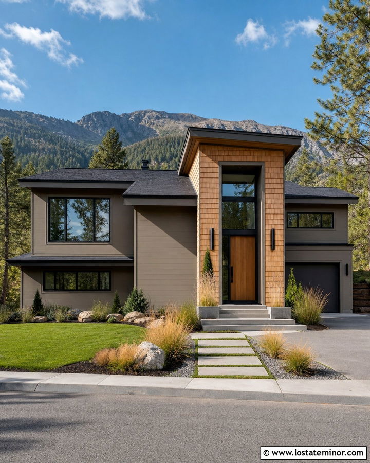 Taupe House With Cedar Shake And Modern Windows - 30 Taupe House Design With Cedar Shake Ideas