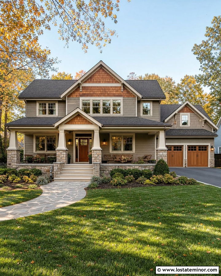 Taupe House With Cedar Shake And Stone Porch - 30 Taupe House Design With Cedar Shake Ideas