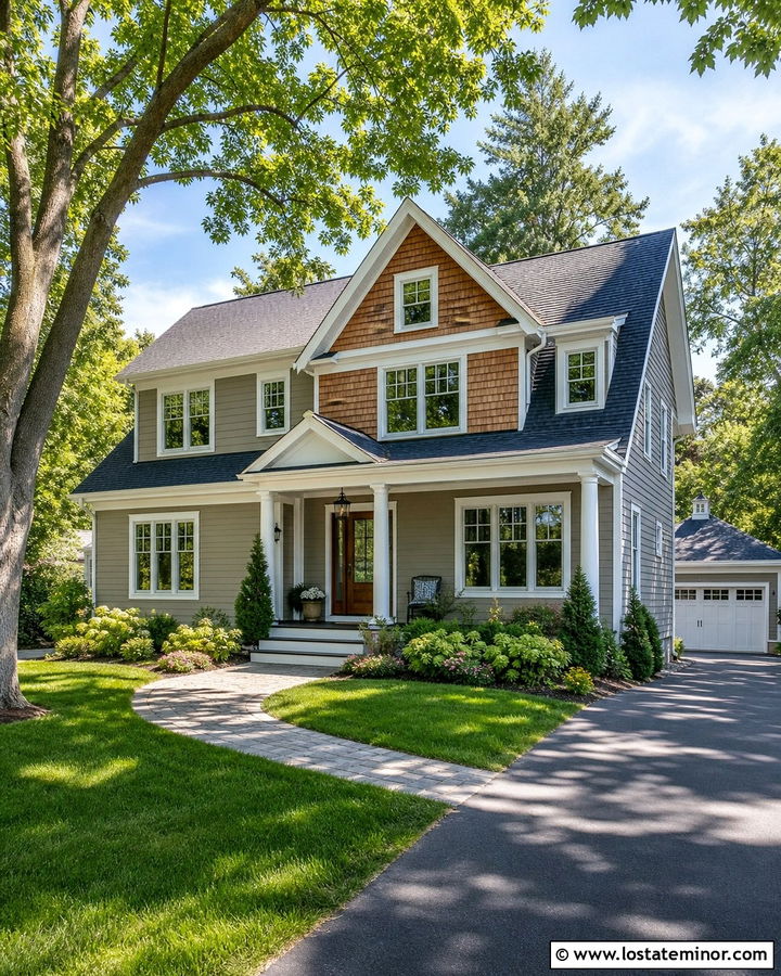 Taupe House With Cedar Shake And White Trim - 30 Taupe House Design With Cedar Shake Ideas