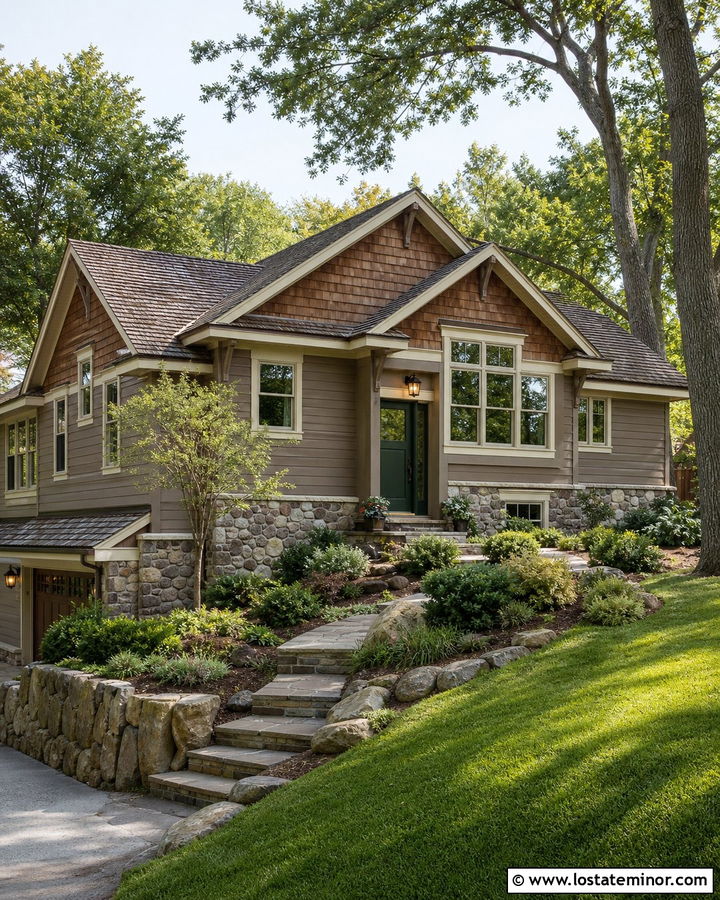 Taupe House With Cedar Shake Gables - 30 Taupe House Design With Shingles Ideas