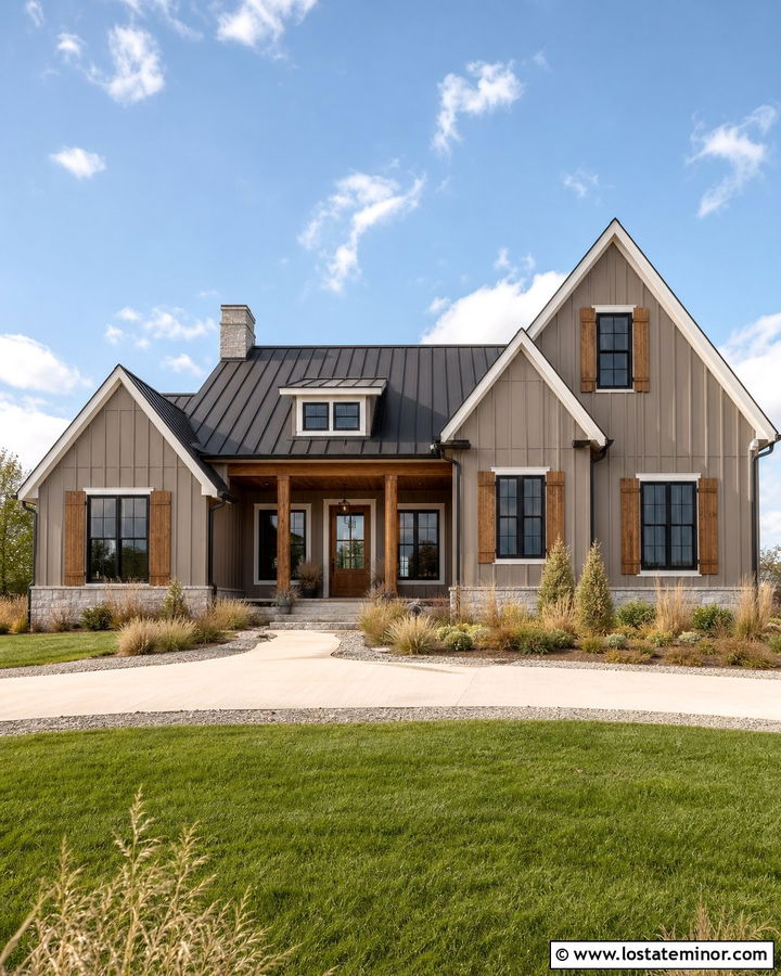 Taupe House With Cedar Shutters - 30 Taupe House Design With Shutters Ideas