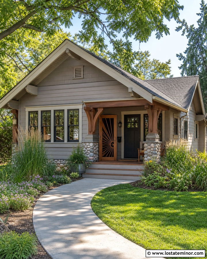 Taupe House With Cedar Sunburst Screen Door - 30 Taupe House Design With Screen Door Ideas