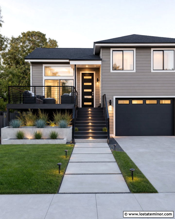 Taupe House With Charcoal Composite Deck - 30 Taupe House Design With Deck Ideas