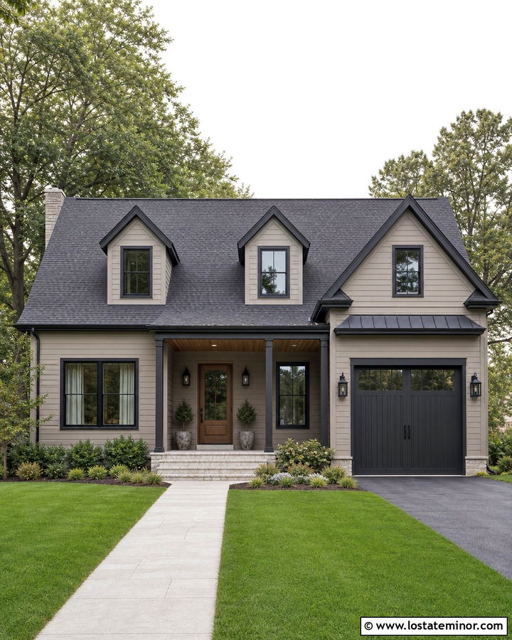 Taupe House With Charcoal Dormer Trim - 30 Taupe House Design With Dormers Ideas