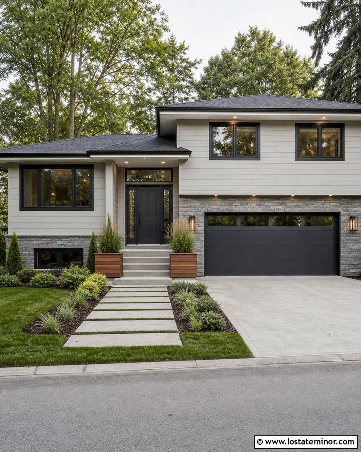 Taupe House With Charcoal Front Door - 30 Taupe House Design With Entry Door Ideas