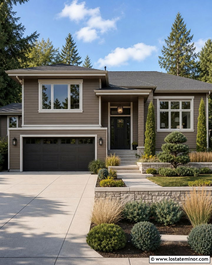 Taupe House With Charcoal Garage Door - 30 Taupe House Design With Garage Door Ideas