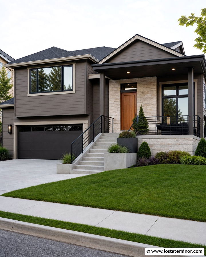Taupe House With Charcoal Porch Ceiling - 30 Taupe House Design With Porch Ceiling Ideas