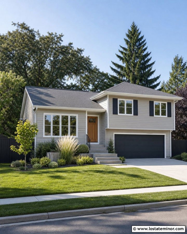 Taupe House With Charcoal Privacy Fence - 30 Taupe House Design With Fence Ideas